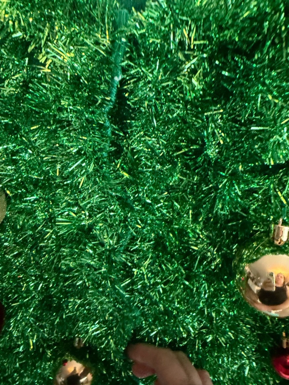 Tipsy Elves 1x Shiny Green Holiday Sweater with tinsel and Christmas balls new - Picture 9 of 10